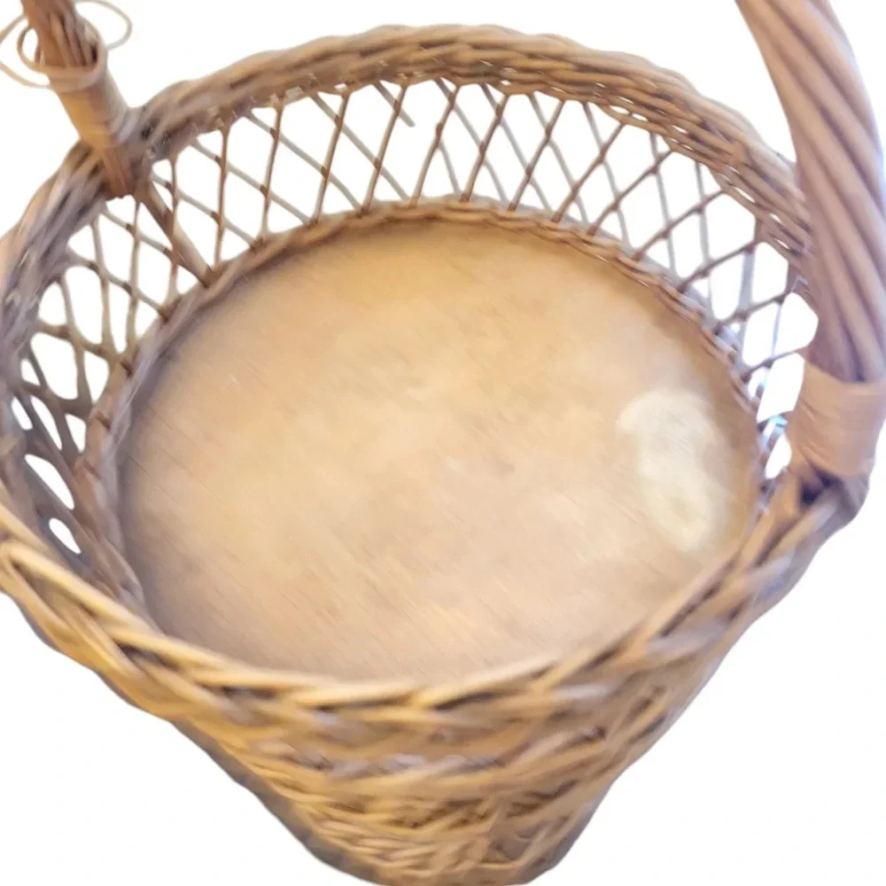 Mid 20th-Century Cottage Chic Bamboo & Willow Tiered Round Storage Basket Tower